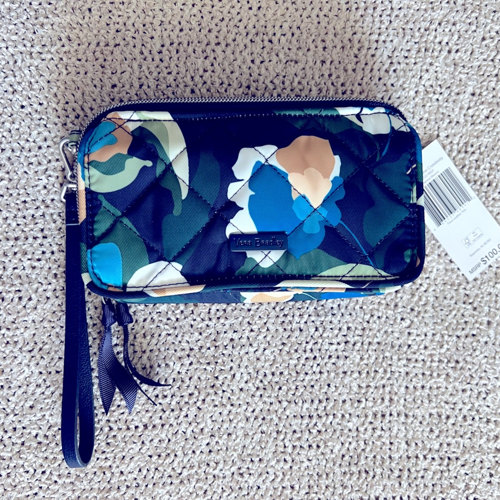 Vera Bradley RFID ALL IN ONE CROSSBODY Immersed Blooms NWT BLUE FLORAL